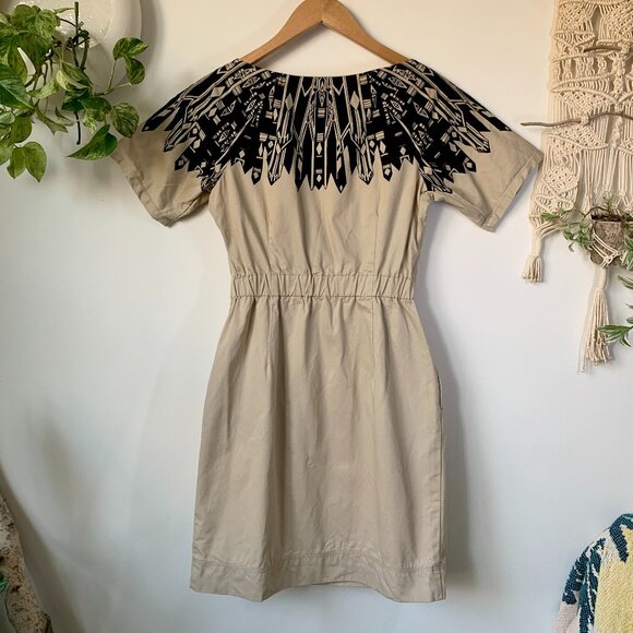 Gap Vena Cava Khaki Short Sleeve Mini Dress Tan Black Beige Awards Season - Picture 2 of 15